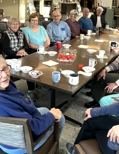 A Picture of the Walking Group with Coffe and Muffins